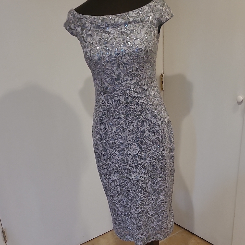 Vince Camuto Silver Lace Midi Dress